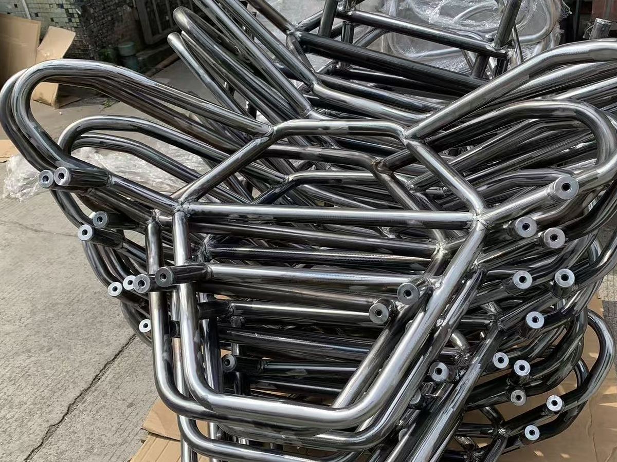 Stack of powder-coated motorcycle crash bars