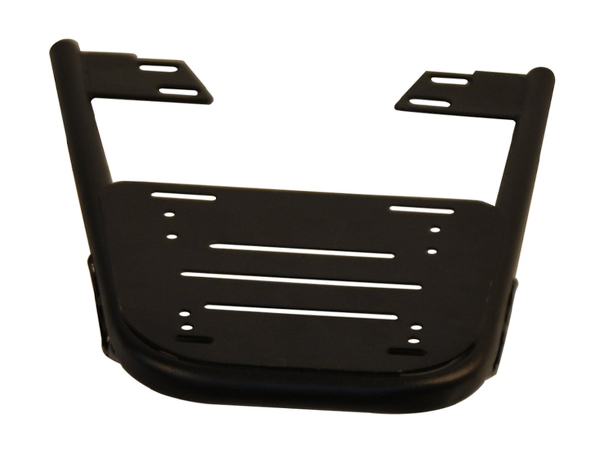 Rear luggage rack welded from a bent round tube frame and a laser cut perforated plate