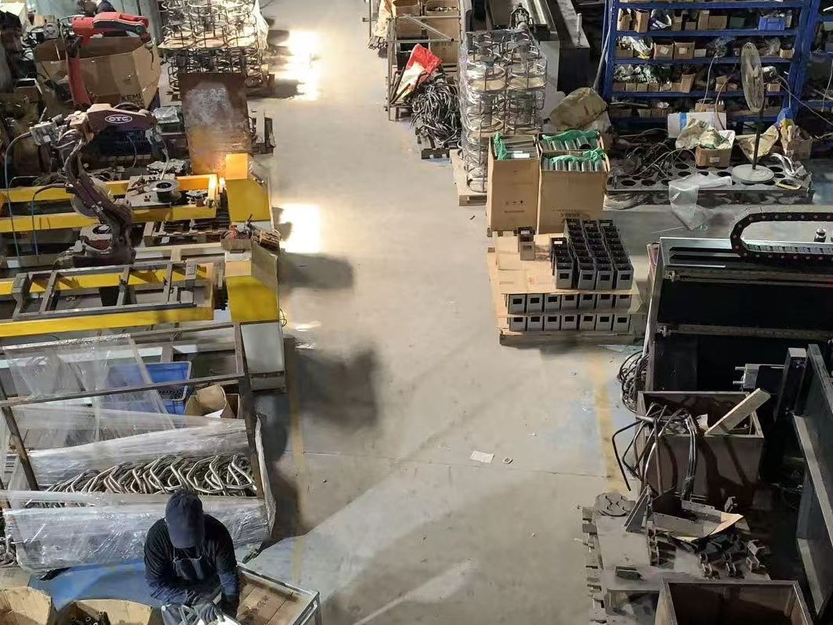 Overhead view of the tube bending shop floor